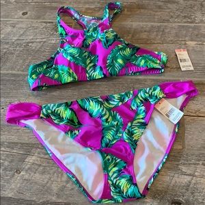 Bongo High Scoop Neck Racerback Palm Leaves Bikini